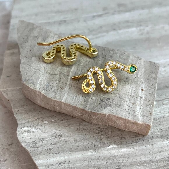 NEW ~ Anthropologie SHASHI Serpent Climber Gold Earrings - Picture 7 of 12